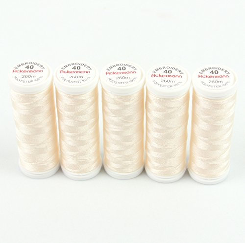 Ackermann® Embroidery (5X 260m) Maschinen STICKGARN, hochglänzendes und reißfestes Garn für die Näh- und Stickmaschine (2951 Blumenweis)