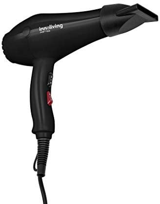Innoliving INN-607 Asciugacapelli Professionale Nero da 2000W con Motore AC, 2 Velocità e 3 Temperature per una Asciugatura Rapida e Precisa