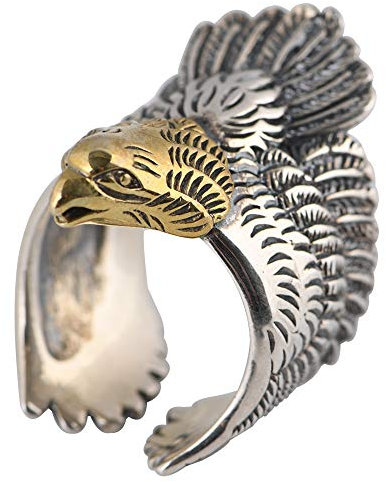 Vintage 925 Sterling Silber Adler Ring mit Golden Kopf für Herren Damen Offen Verstellbar