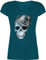 T-Shirt Damen V Ausschnitt - Kompatibel Oktoberfest - Totenkopf mit Filzhut - M - Türkis - mädchen trachtenshirt Trachten-Tshirt bayrische Skull Tshirt Shirt trachtenshirts bayrisch bayernhut