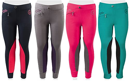 PFIFF 102603 Ella - Mallas de equitación para niños, Unisex, Tejido con Ribete para niña, Color Rosa y Gris 104, Pantalones de equitación, Color Rosa y Gris, EU