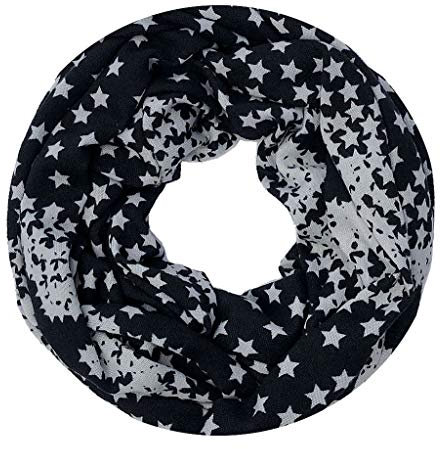 WANSSY® Loop-Schal Damen Rundschal Schlauch-Schal Feinstrick doppellagig warm kuschelig hochwertig mit Sterne Katze Totenkopf Eule Kette Muster (Ausfließend Sterne Blau)