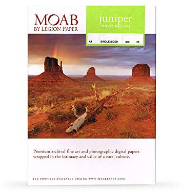 Moab Juniper Baryta Rag 305, A4, 25 Blatt, Drucker-Fotopapier, 305 g/m2, Faserpapier aus 100% Baumwolle