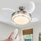 BAKAJI Ventilatore Lampadario da Soffitto 4 Pale con Lampada in Vetro Satinato 3 Velocità e Telecomando per Comando a Distanza Diametro 106 cm Colore Silver e Pale trasparenti
