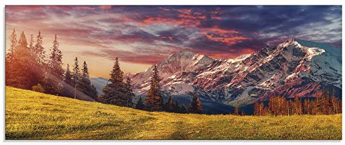 ARTland Wanddeko Glasbilder Wandbild Glas Bild einteilig 125x50 cm Querformat Alpen Berge Landschaft Natur Gebirge Sonnenuntergang Wald U1RI