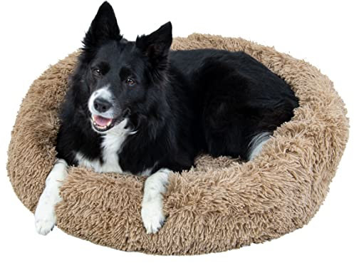 ZOLLNER kuscheliges Hundebett rund, Donut 80 cm, waschbar, Hellbraun
