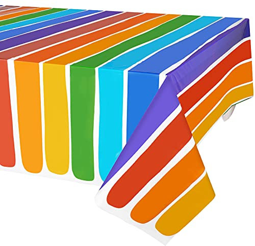 PHOGARY 3 Pack Rainbow Theme Tablecovers for Party Decoration, Disposable Plastic Rectangular Table Covers, Rainbow Parties Tablecloth Summer Beach Kids Birthday Cocktail Party Supplies