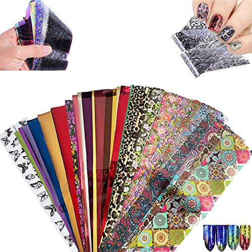 50±3Blätter Nagelfolie Transferaufkleber Set Blume Aufkleber mit Nagellackfolie selbstklebend Schmetterling Blume Leopard Musteraufkleber für Frauen Mädchen DIY Nail Art Dekoration