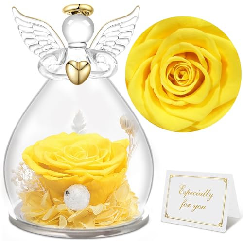 Sunia Festa della Mamma Idee Regalo, Rosa Stabilizzata Vera Regalo Festa della Mamma, Rosa Eterna con Figurine Angelo, Angelo Custode Regali Festa della Mamma Originali, Regalo Mamma Nonna Compleanno
