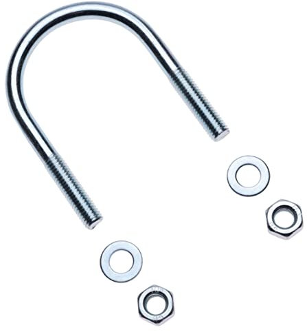 M8 U-bügel mit Muttern und Unterlegscheiben, U-Form Gewindebügel für 48.3mm (1 1/2 Zoll) Rohrdurchmesser, Verzinkt Rundstahlbügel, Augbügel Mit Sechskantmuttern und Unterlegscheiben (3 Stück)