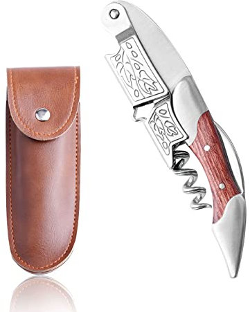 Premium Edelstahl & Palisander Kellnerkorkenzieher,Professionelle Kellnerkorkenzieher für Weinflaschen,3-in-1 Weinöffner Robuster, robuster Edelstahl, Echtholzgriff mit Folienschneider (A-Rosenholz)