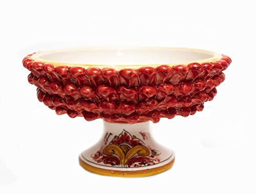 Mondocreazioni Alzata mezza pigna in ceramica siciliana di Caltagirone realizzata e decorata a mano (Rosso)