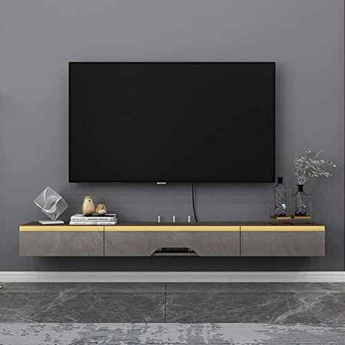 Meuble TV Suspendu, Etagere TV Murale, Meuble TV Suspendu Bois Etagere Avec 2 tiroirs et 1 porte, Murale Flottante TV Meuble Etagere TV Support, Meuble TV Flottant avec Grand Espace de Rangement