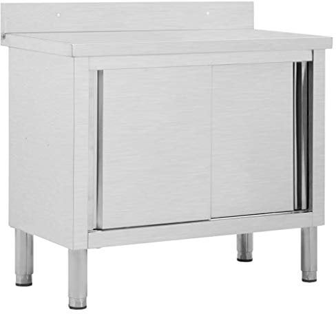 Festnight Edelstahl Arbeitsschrank Arbeitsschränke mit Schiebetüren Edelstahl Arbeitstisch Außenküche Gartenküche Grillschrank Outdoor 100x50x(95-97) cm Edelstahl