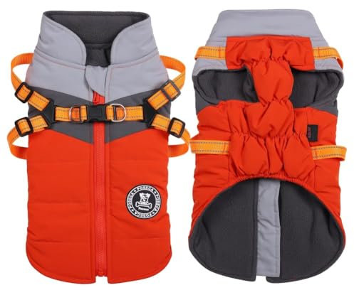 Poseca Dog Coat with Built-in Harness | 3-in-1 Waterproof Winter Jacket & Raincoat | Reflective Warm Puppy Clothes for Small Medium Dogs | Outdoor Walking