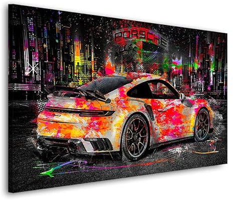 Kunstgestalten24 Leinwandbild Wandbild Auto Porsche 911 Turo Pop Art Style Kunstdruck Raum- u. Wanddekoration Übergrößen