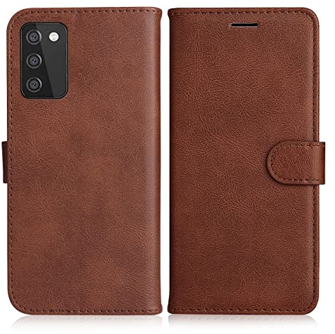 DENDICO Hülle für Galaxy A02S, PU Leder Brieftasche Handyhülle, Flip Tasche TPU Schutzhülle mit Kartenfach für Samsung Galaxy A02S, Braun