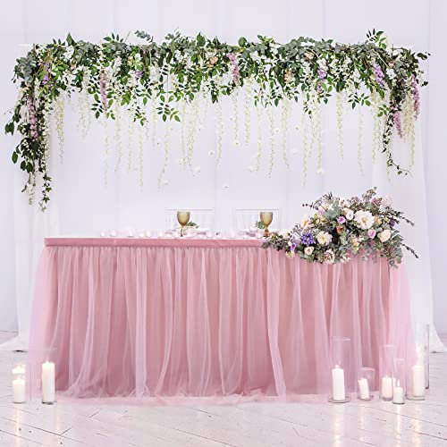 HBBMAGIC Dusty Rose - Gonna da tavolo in tulle, 427 x 76 cm, in tulle per compleanno, ragazza, decorazione per bambini, feste, caramelle, bar, matrimoni, senza LED