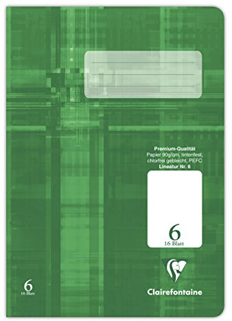 Clairefontaine 331506Cpack - Packung mit 25 Schulheften, DIN A5, 16 Blatt, 90g, Lineatur 6 blanko, Grün, 1 Pack