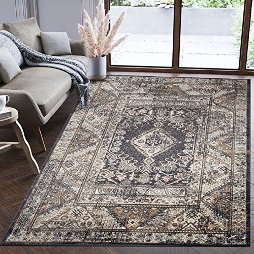 Mazovia Teppich Flur 160x220cm Anthrazit Grau Klassisch Weich Pflegeleicht | Teppich für Eingangsbereich Küche Büro Wohnzimmer Schlafzimmer Fußbodenheizungsgeeignet Reinigungsmittelbeständig Kurzflor