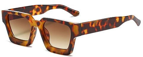 Ggpyyon Vintage Rechteck Chunky Sonnenbrille Frauen Männer Trendy Schmale Quadratische Schwarze Mode 90er Jahre Gläser(Leopard/Braun)