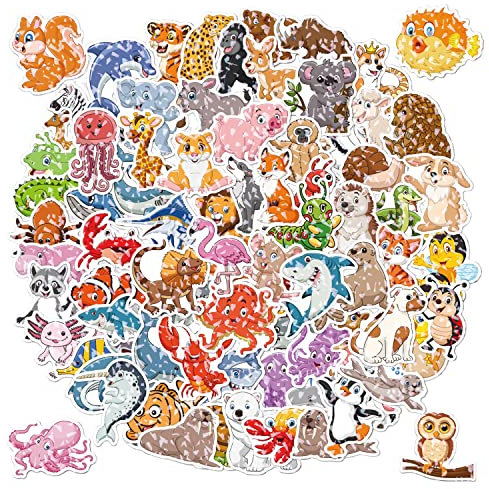 DYKJGSGO 100 Tiere Aufkleber, Kawaii Tier Aufkleber, Wasserdicht Aufkleber Kinder, Vinyl Cartoon Stickers für Laptop Skateboard Fahrrad Gitarre Gepäck, Tiere Aufkleber für Kinder Erwachsene (A)