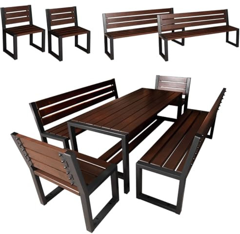 Mercurius | Gartenmöbel Set Holz Metall für 8 Personen modern ohne armlehne Walnuss