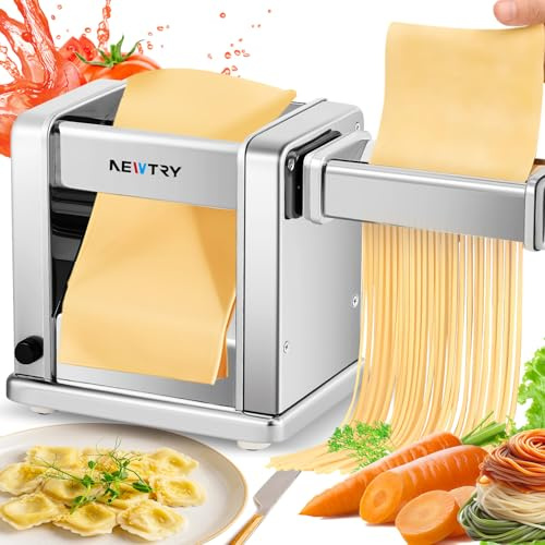 NEWTRY Electric Pasta Maker Family Noodle Making Machine Dough Roller Press Cutter with 3 Blade Attachments 2mm/4mm/6.5mm Pasta for Home Use US 110V