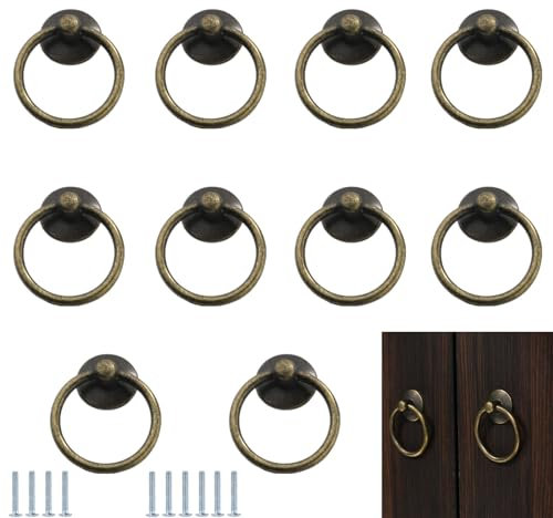 PILYON Möbelknöpfe 10 Stück-Ring-Aufhängering,Schubladenring,Einloch-Zugring,Schranktürgriff,Grüne Bronze