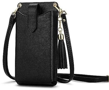 Peacocktion Handytasche zum Umhängen Damen, Kleine Handy Umhängetasche mit Kartensteckplatz, Handy Tasche zum UmhäNgen mit Verstellbare Träger Schwarz