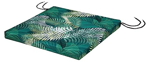 SOFTILLO Patio Chair Cushion with Seat Ties - Indoor and Outdoor Furniture Seating - Water-Resistant Polyester - Kitchen Dining, Lawn & Garden - 36 x 36 cm - Palm Leaves