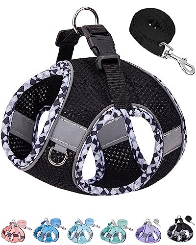 Petank Medium Dog Harness (Black) - Jacquard Fabric, Velcro - Easy Walk Harness for Training, Running, Walking - Reflective Strip - Size M - Dogs of Various Breeds & Sizes