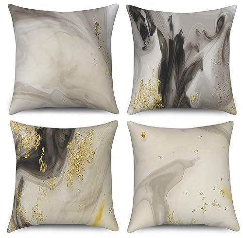 ASDCXZ Marmor Kissenbezug 40x40 cm 4er Set, Modern Weiß Grau Gold Bunt Marmor Optik Sofa Dekokissen Kissenbezüge Kissenhülle Waschbar Polyester Flachs Textil Polster Kopfkissenbezug Kissen Bezug