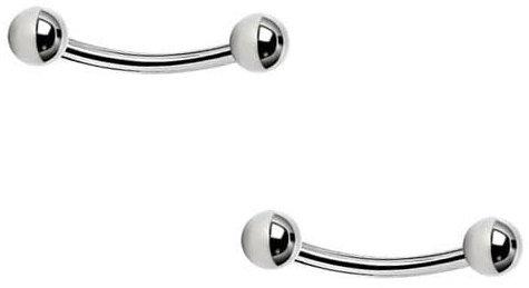 DENI 2 x kleine Brustwarzenpiercings, Banane, Länge 10 mm, Dicke 1,2 mm, Kugeln 3 mm., Silber