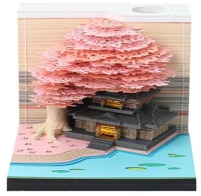 3D Kalender Abreißen 2024 | Schreibtisch Kalender mit Lichtern | 3D Calendar 2024 | 2024 Kalender 3D Memo Pad Papier Kunst Sakura Baum Kreative 3D Notizblock Papier Schnitzen Geschenk