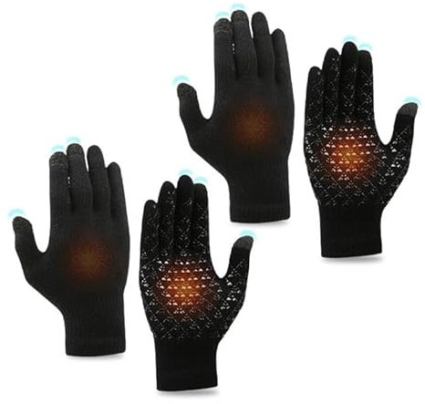 EUPSIIU 2 Pares Guantes de Invierno,Guantes tactiles movil Smartphone, Hombre Mujer Guantes de Pantalla Táctil,Guantes Termicos Lana la Conducción Diaria,para Frio Antideslizantes Conducir (Negro)