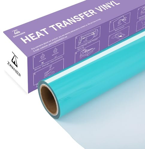 Zwanzer Wärmetransfer-Vinyl-Rollen, 30,5 x 366 cm, türkis, zum Aufbügeln für Hemden, HTV-Vinyl für alle Schneidemaschinen, leicht zu schneiden und zu jäten, für HTV-Hitze-Vinyl-Design (türkis)