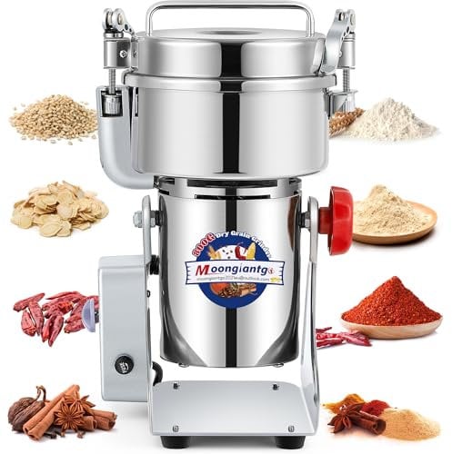 Moongiantgo 800g Moulin à Céréales Électrique Maille 50-300, 430 Acier Inoxydable & 2500W Moteur Commercial 36000RPM pour Céréales, Épices, etc., avec Dispositif de Protection Fusible&Open-Cover-Stop