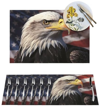 Tischsets mit USA-Flagge und Adlerdruck, hitzebeständig, wasserdicht, gewebtes Tischset für Esstisch
