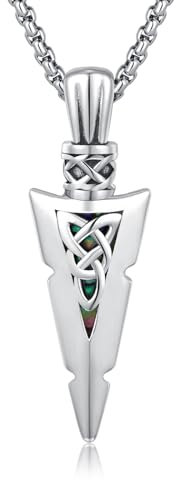 MEDWISE Pfeilspitze Kette 925 Sterling Silber Keltische Kette Herren Anhänger Pfeil Abalone Muschel Halskette Keltische Schmuck für Herren Sohn Damen Geburtstag Geschenke