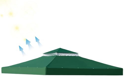 Pavillon Dach 3x3 Ersatzdach wasserdichtes UV Widerstand BBQ Shelter 2 tierende Gavillon Abdeckung Grill Baldachin für Außengrill Yard Terrasse Garten Dunkelgrün