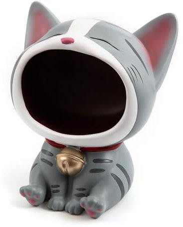 APEBAZY Key Bowl for Entryway Table Lucky Cat Statue Candy Dish for Office Desk Art Home Decor (Grey)