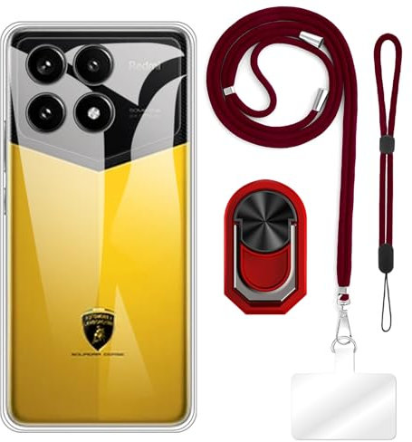TPU Handyhülle Set mit Handschlaufe, Umhängeband und Ringhalter Kompatibel mit Xiaomi K70 Pro 5G Champion Edition, Stoßfest, Schlank, Verstellbar, Freihändig, Robust