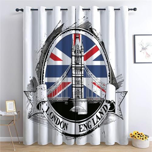 CozyRest Blickdichte Vorhänge, Britische Flagge Verdunkelungsvorhang - Architektur In London England 260 x 140 cm - Vorhänge Mit Ösen, Polyester für Schlafzimmer Wohnzimmer, Geräuschreduzierung 2 St