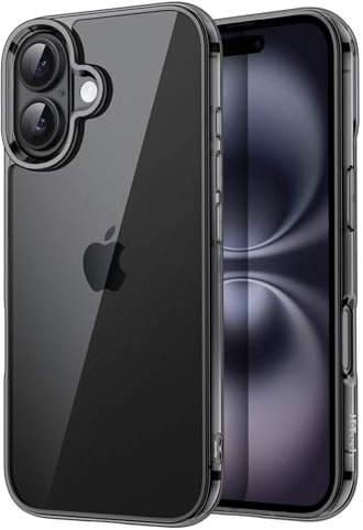JETech Case for iPhone 16 6.1-Inch, Non-Yellowing Shockproof Phone Bumper Cover, Anti-Scratch Clear Back (Black)