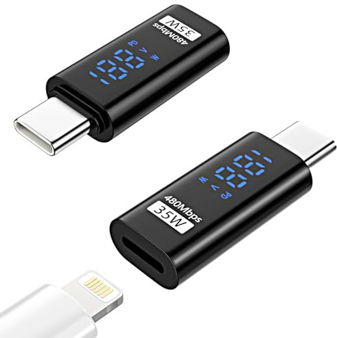 TiMOVO Lightn-ing Female to USB-C Male Adapter with LED Display,2 Pack USB-C to Lightn-ing Adapter with 35W Fast PD Charge & Data Transfer for i-Phone 15/16/Pro/Pro Max/Plus,iPad Pro/Air USB-C Adapter