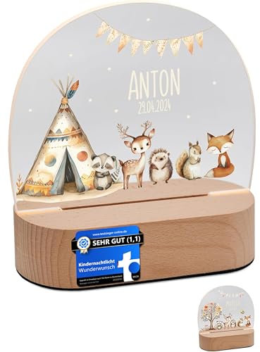 Bärenfreunde® - Personalisiertes Nachtlicht für Babys - Individuelle Nachttischlampe für Kinder - Personalisierte Geschenke Kinder - Babygeschenk - Geschenk zur Geburt (Zelt Tiere)
