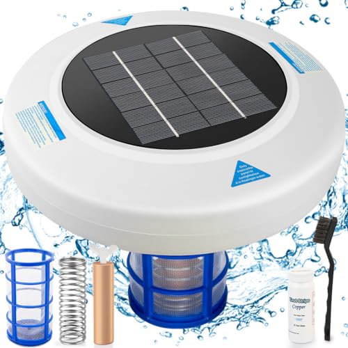 Ionizzatore solare per piscine fuori terra e interrate, pannelli solari più grandi, anodo di rame più spesso, fino a 45.000 galloni, 85% in meno di cloro, acqua cristallina, facile manutenzione!