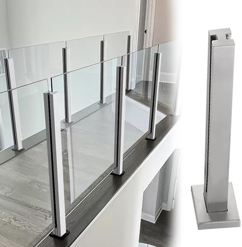 Terrassengeländer, Glasbalustrade, quadratischer Pfosten aus Glasbalustradenplatten, Zaunpfosten aus Glasgeländer für Verandas, Handlauf-Leitplanken-Klemmsystem für Plattform-Loft-Flur, Bode