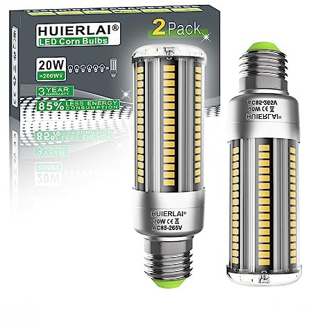HUIERLAI LED E27 Birne, 20W E27 LED Lampe Neutralweiß 4000K 2500LM, ersetzt 200W Glühbirne Leuchtmittel E27, LED Maiskolben Glühbirne, Kein Flackern, LED Mais Lampen, Nicht Dimmbar, 2 Stück